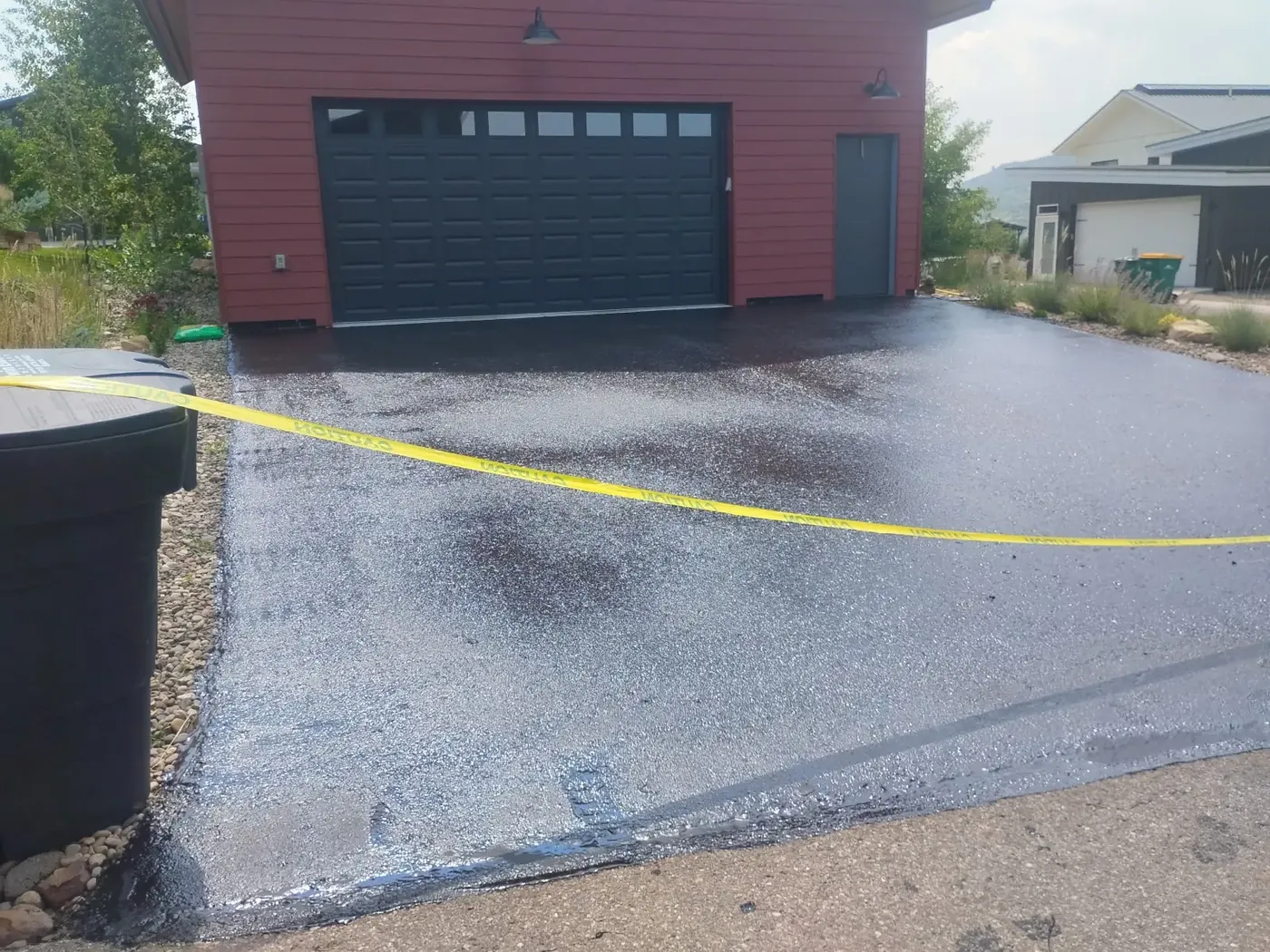 Wet seal coat on a shop apron taped off to cure
